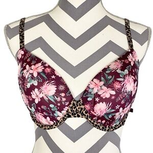 Victorias Secret Lined Demi Bra 34DD Floral Leopard Print Red Adjustable New NWT